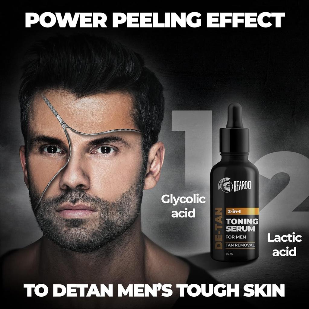 Beardo 2-in-1 Detan Serum + Toner For Men 30ml Pack | Brightening Face Serum With Plant Collagen