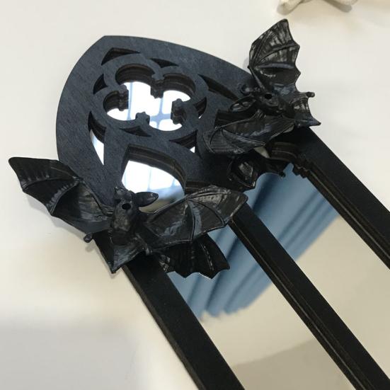 Gothic Cathedral Window Mirror Vintage Baroque Wooden Black Bat Mirror