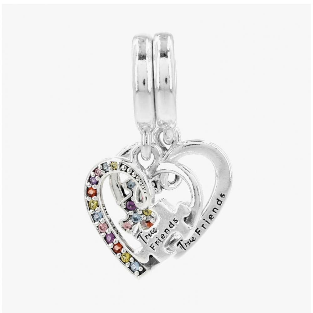 Pandora Splittable Puzzle Piece Heart Friendship Pendant Dangle Silver Charm 792239c01