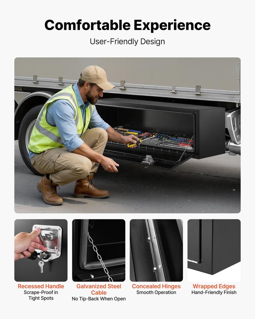Underbody Truck Tool Box, 1524 x 457 x 457 mm Heavy Duty Steel Trailer Storage Box with Lock & Keys, Waterproof Trailer Storage Organizer Under Body