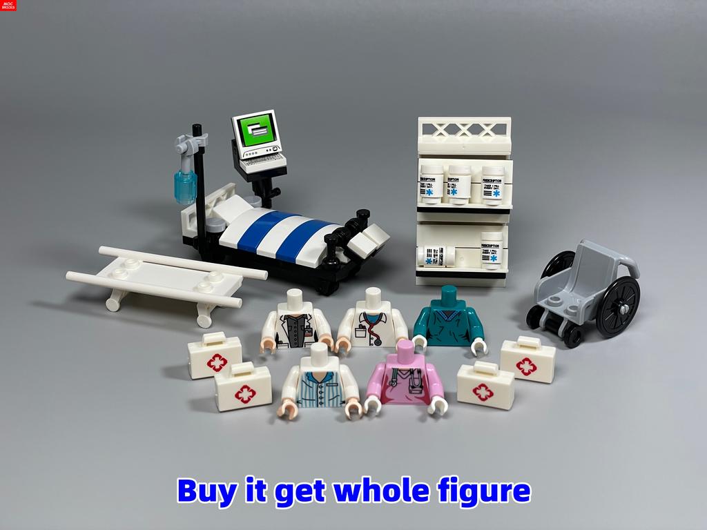 Non-Toxic Moc Bricks Operating Table Doctor Injection Syringe Hospital Emergency Medical Aid Scene Building Blocks Kids Mini Toys