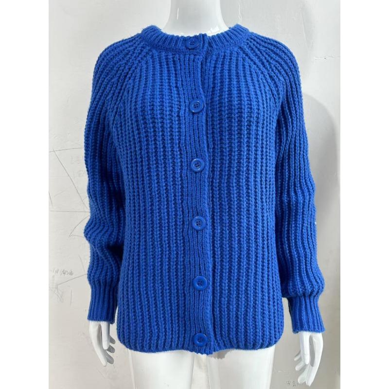 2025 Herbst/Winter Neue Damenmode Street Casual Einfarbig Gestrickte Strickjacke Rundhals Langarm Pullover