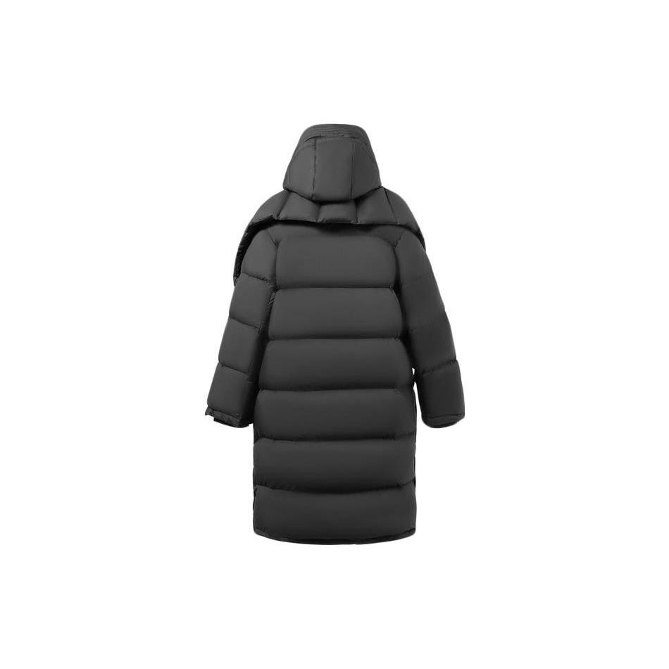 Li Ning Anti-Five Series Solid Color Logo Windproof Long Hooded Down Jacket Women Outerwear Black AYMR092-3