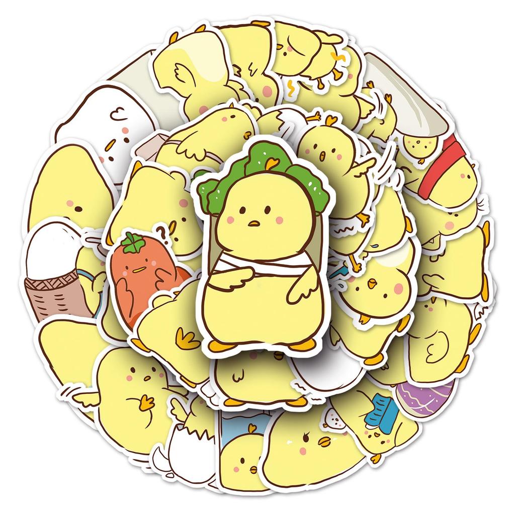 50 Hand-Painted Little Yellow Chick Cartoon Stickers – Waterproof DIY for Kids' Water Bottles & Suitcases
