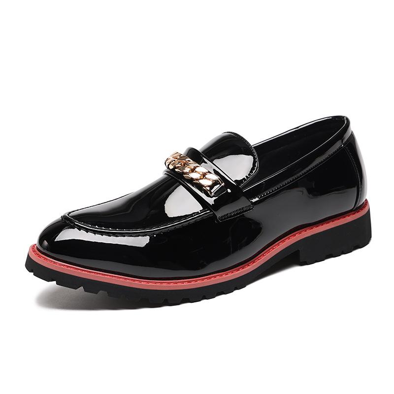 Fashion Men's Trendy Designer Classic Loafers Metal Chain Men's Slip-on Casual Leather Shoes Men Outdoor Party Wedding Shoe