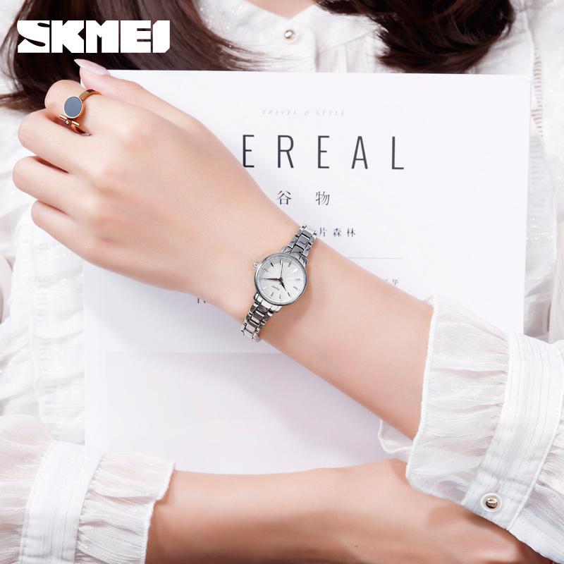 SKMEI Elegant Quartz Watch For Women Fashion Lady Wristwatch Simple Waterproof Stainless Steel Strip Fashion Watches Reloj Mujer