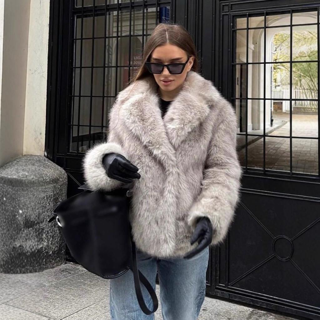 Autumn and Winter Women's Fur Loose Lapel Long-sleeved Jacket Women's Coat