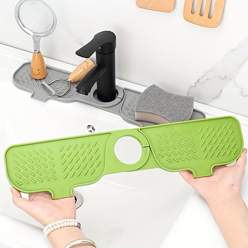 1pc Silicone Faucet Splash Guard, Non-Slip Drain Counter Drying Mat, Multi-Grid Kitchen Bathroom Organizer, Sponge Soap Holder