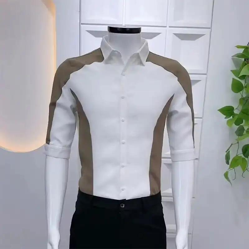 

Men s Black Brown Color Block Shirt Short Sleeve Slim Fit Button Down Casual Formal Top For Daily And Party Wear L білий