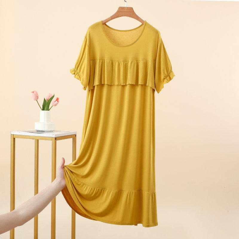 Women's Modal Round Neck Patchwork Sleep Dress Summer Loose Plus Size Casual Chic Loungewear Outdoor SleepWear Dress