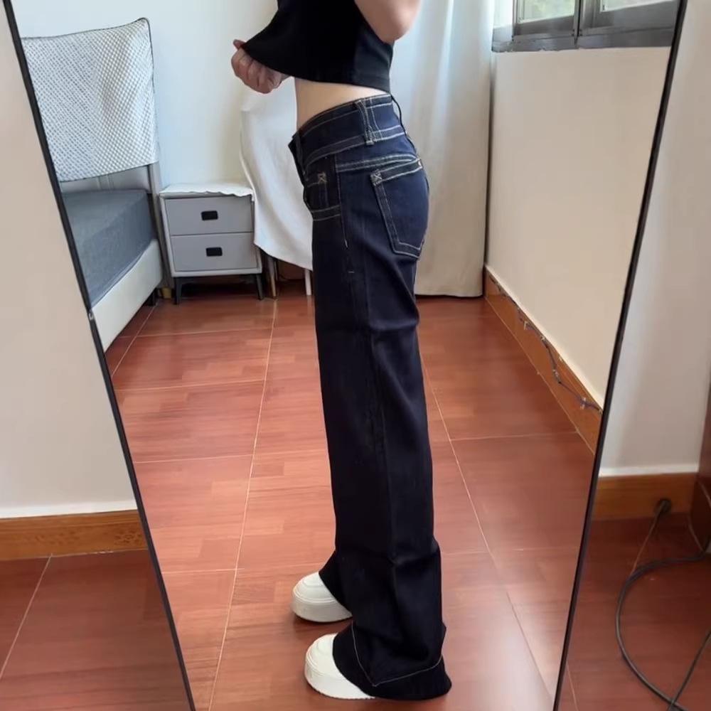 Women's Low Waist Flared Jeans Casual Denim Pants Vintage Streetwear Trousers