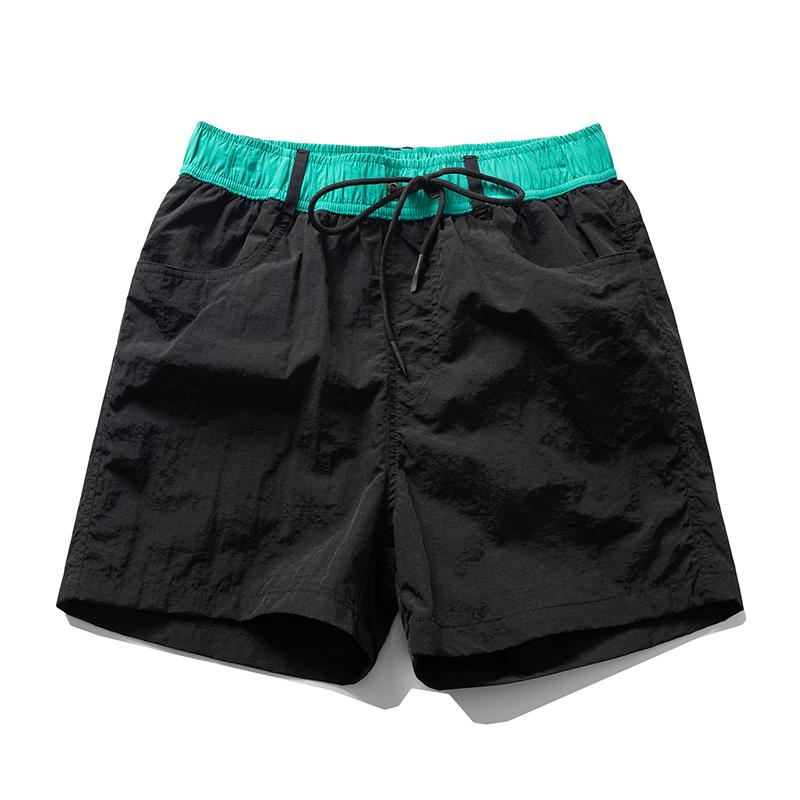 Men's Contrast Waistband Casual Shorts – Elastic Drawstring Nylon Pocket Shorts for Summer Streetwear