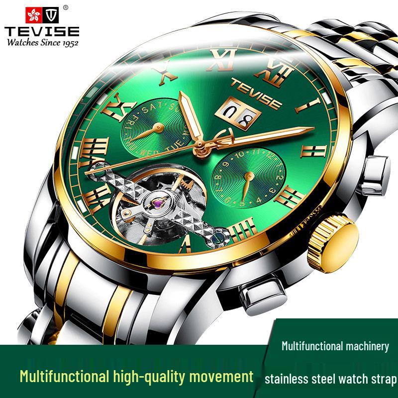 TEVISE Men's Classic Tourbillon Calendar Mechanical Watch