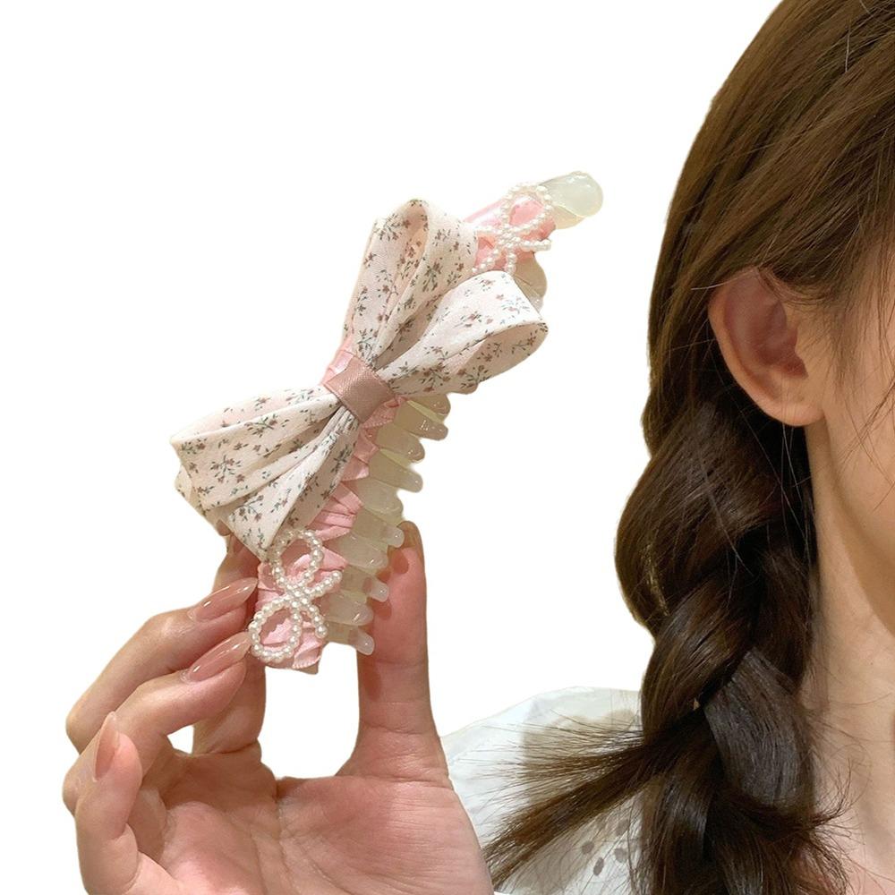 Bow Design Bow Hair Claw Clip Floral Pattern Pearl Hair Clip Fashion Floral Hair Clip Gifts розовый