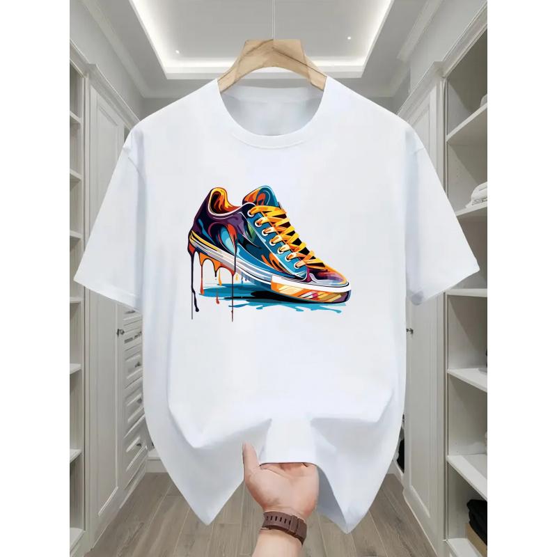 Men'S - & - (Chinese name) - Casual T-Shirt with - (shoe-like) - Print, Round Neck Short Sleeve Tee for Sneaker-Inspired Outfits Machine Washable