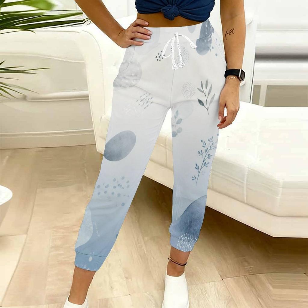 Women Plus Size Colorful Printed Jogger Pants Drawstring Waist Side Pockets Cuffed Ankle