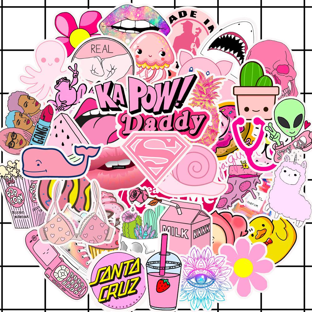 50 Cute Pink Small Fresh Graffiti Stickers Suitcase Motorcycle Laptop Waterproof Stickers