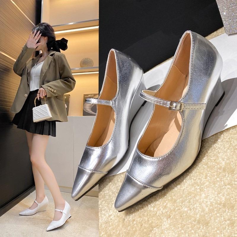 Fashion Pointed-toe Women's High Heels for Autumn 2025 New Versatile Shallow Mouth Wedge Mary Jane Single Shoes
