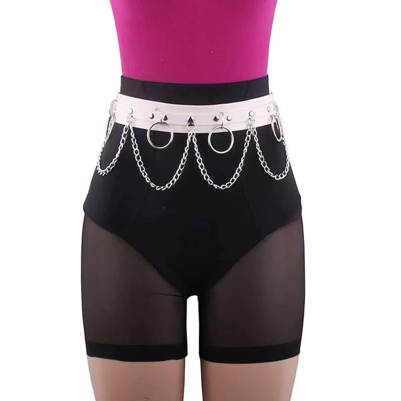 Punk-Inspired Wide Chain Rivet Leather Waist Belt