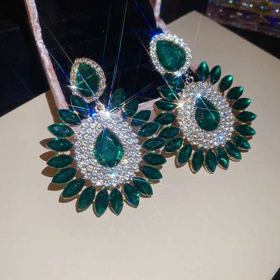 Emerald diamond leaf fringed earrings light luxury stud earrings women's European and American earrings