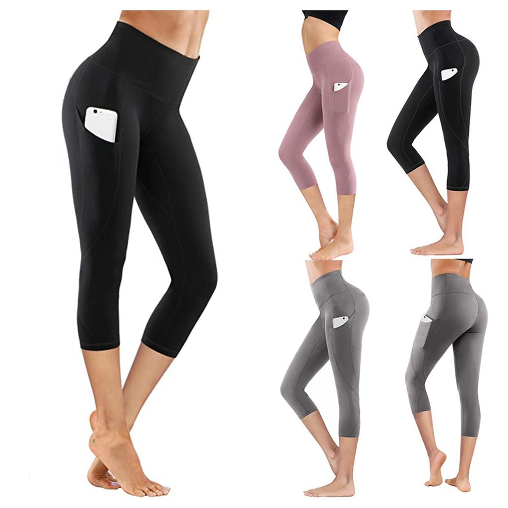 Leggings da yoga e fitness da donna, tasche laterali a vita alta, pantaloni attillati da donna per sport all'aria aperta