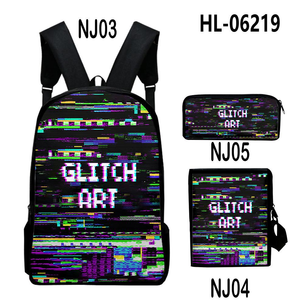 Populaire Nieuwigheid glitch art 3D Print 3 stuks/Set leerling Schooltassen Laptop Dagrugzak Rugzak Schuin gedragen schoudertas Etui