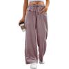 2026 Womens High Waisted Wide Leg Plaid Drawstring Loungewear Pants