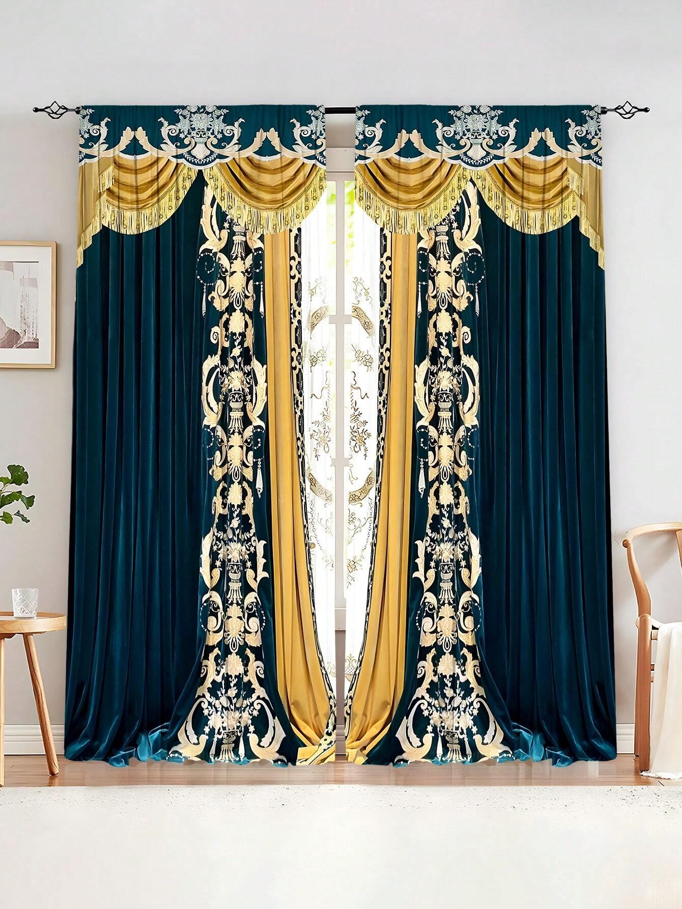 

2 шт. Шторы с цифровой печатью с современным ретро высококачественным полиэфирным волокном, бытовые декоративные шторы на шесте для всех сезонов W120 X H270(CM)X2&Grommet Top