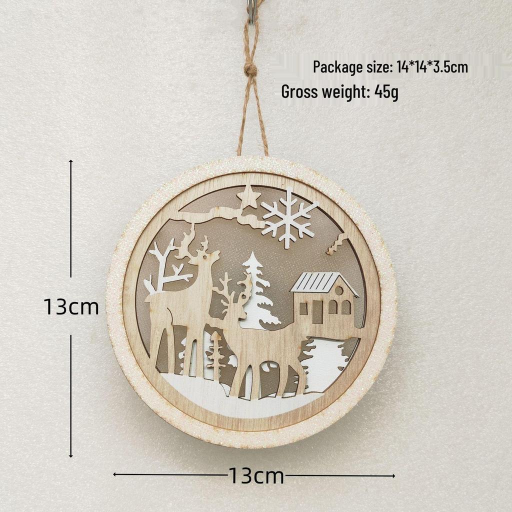 Christmas Tree Lights & Wooden Pendants - Elk & Santa Claus Decor