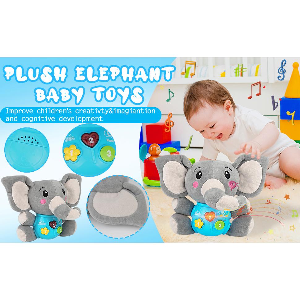 Brinquedos de pelúcia para bebês, elefantes de pelúcia, brinquedos musicais de pelúcia para bebês, brinquedos musicais, presentes para crianças de 0, 3, 6, 9, 12 meses