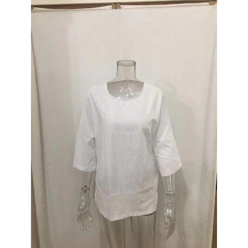 HNXC Women's Fashion Casual Summer Solid Color Print 3/4 Sleeve O-Neck Blouses & Shirts