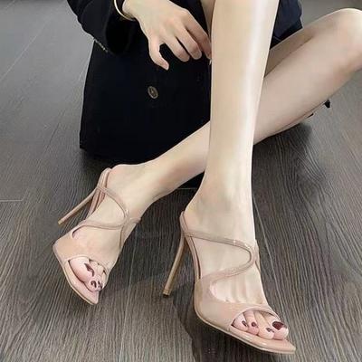 High Heels Sandalen Damenschuhe Dünnabsatz Kreuzriemen Pantoletten