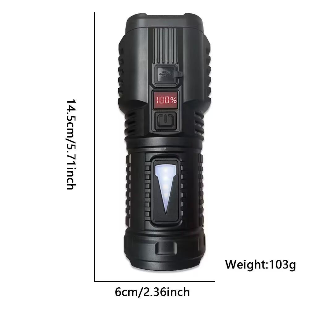 Kraftig lommelykt med 7 lampeperler Super taktisk lys med COB sidelys Campinglanterne USB oppladbar utendørs lommelykt