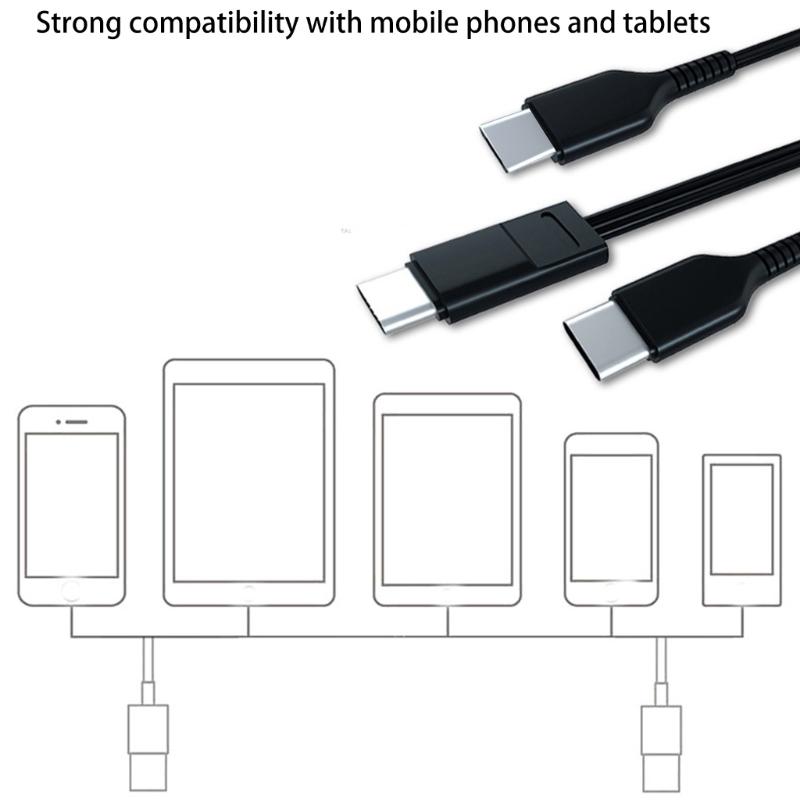 20cm/1m Type-C Charging Cable to Double Type-C Connector Cord Tablet Phone Charge Wire for Home Office and Travellers