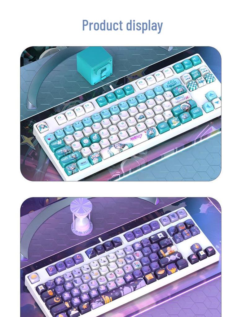 Moa Theme 87-Key Wired Mechanical Gaming Keyboard – Cute PBT Design for Office or E-sports