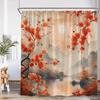 Japanese Style Shower Curtain Pink Cherry Blossom Floral White Crane Mountain Koi Carp Ink Scenery Modern Bathroom Curtain Decor
