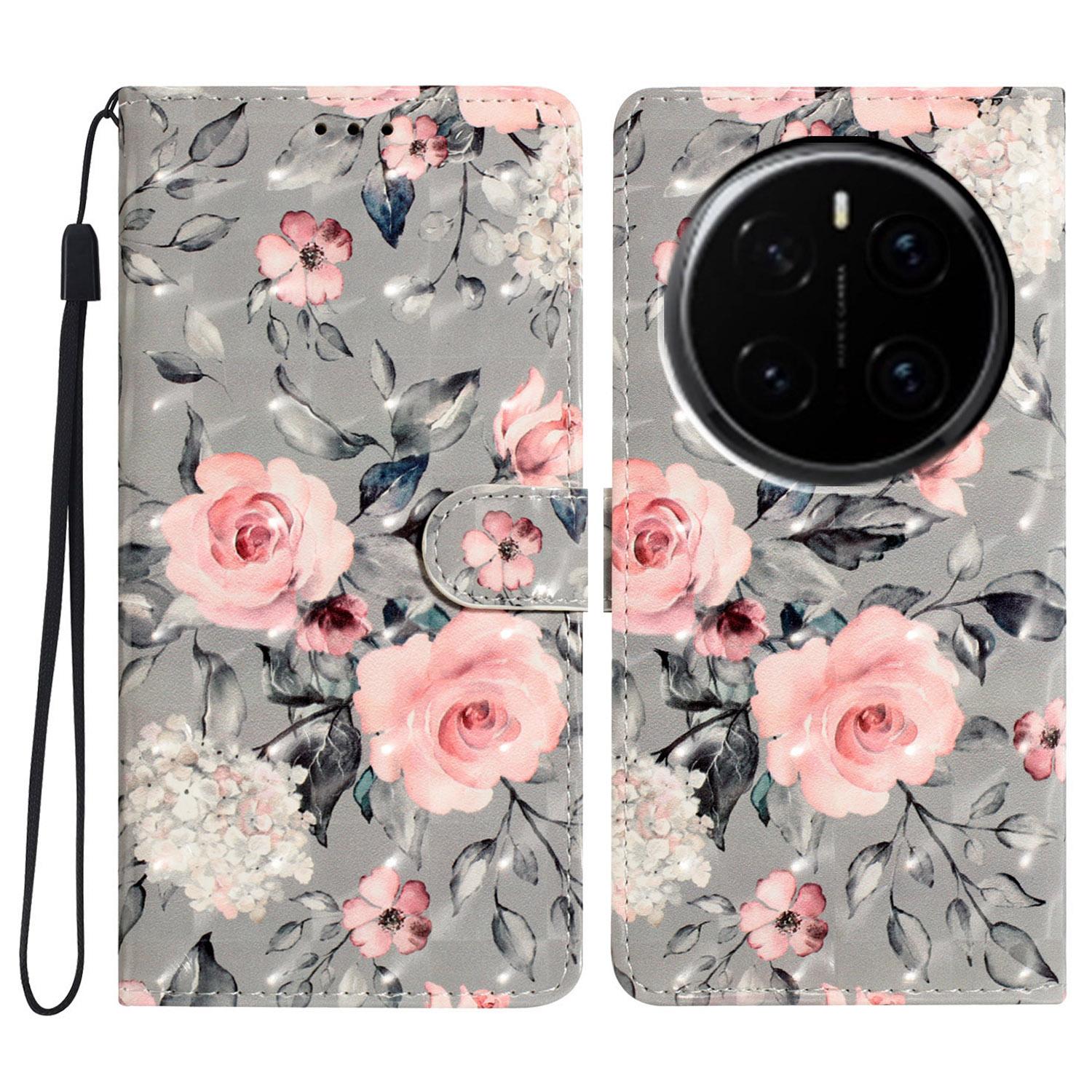 

For Honor Magic7 5G Case PU Leather Wallet Phone Cover 3D Pattern Printing Flowers