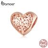 Bamoer Sterling Silver 925 Rose Gold Color Tree of Life Heart Charm for Bracelet Fashion DIY Jewelry Accessories BSC215