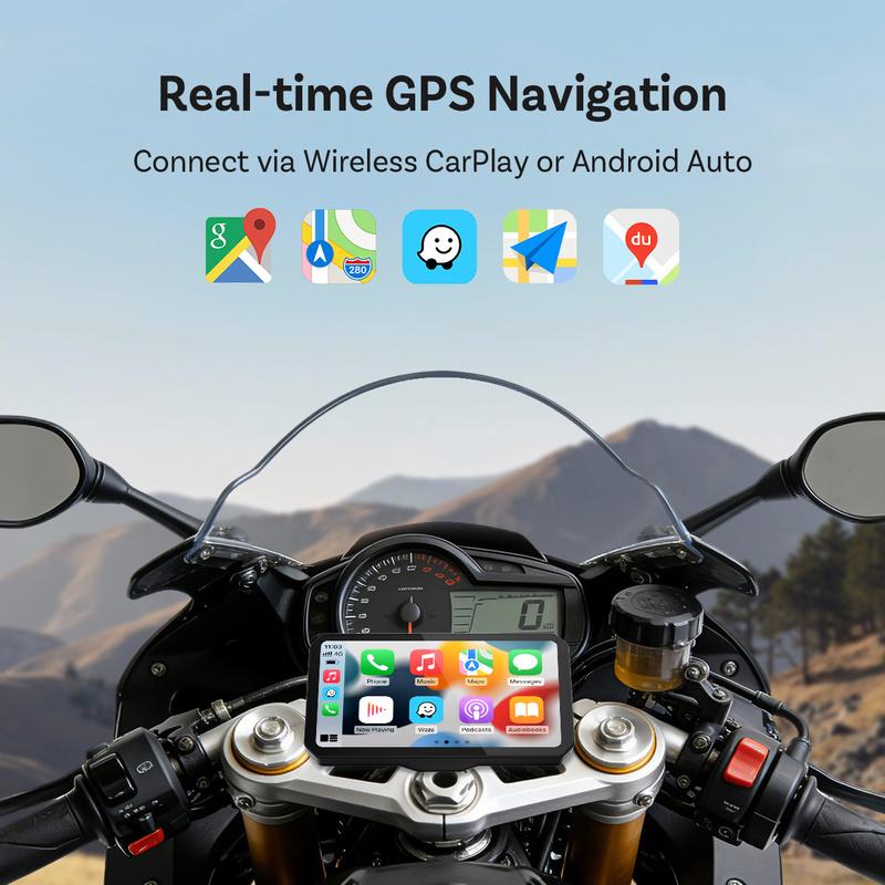 OTTOCAST C6 Wireless CarPlay Android Auto Motorcycle Screen with DVR TPMS IP67 Waterproof 6 inch Motorcycle Touchscreen