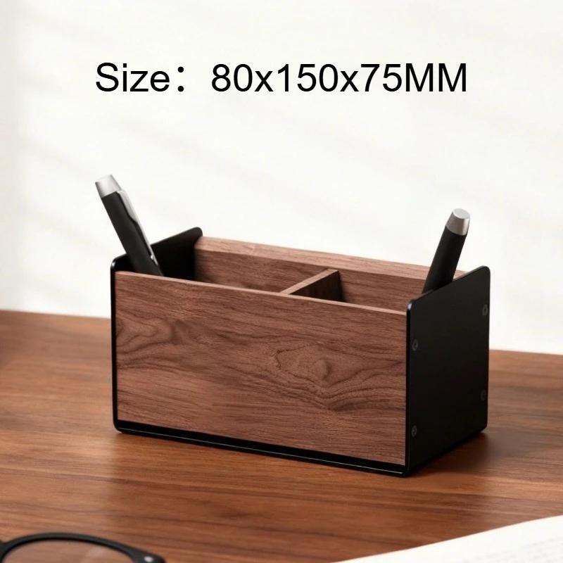 Creative Walnut Solid Wood Office Storage Aluminum Alloy Holders Desktop Office Storages Organizer Convenient Sundry Stationery