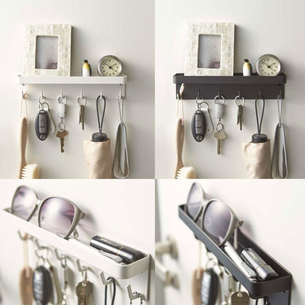 Porte-organisateur à 6 crochets Décoration de maison magnétique Porte-clés et courrier Noir Couloir