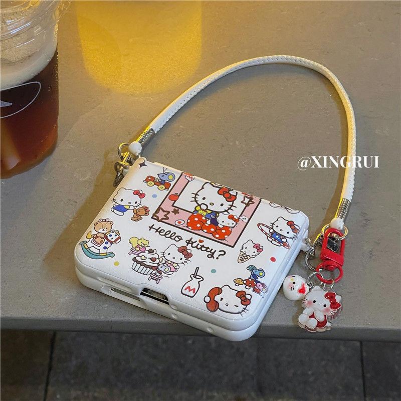 

Для Samsung Galaxy Z Flip7 6 5 Милий чохол-книжка Шкіряний чохол для телефону з візерунком кота Для OPPO Find N3 N2 Чохол-книжка Ремінець через плече For Motorola Razr50