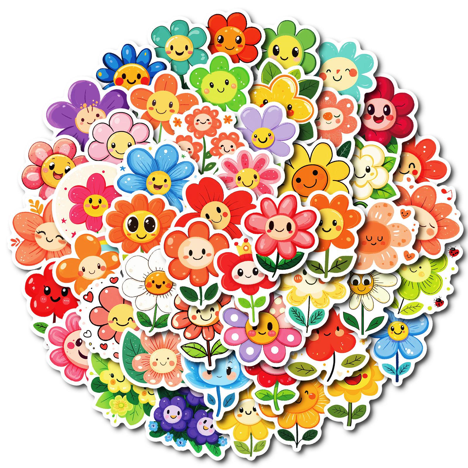 

50PCS Unique Cute Cartoon Smile Flower Stickers, Kids Reward Stickers for Journal, Tablet & Decoration