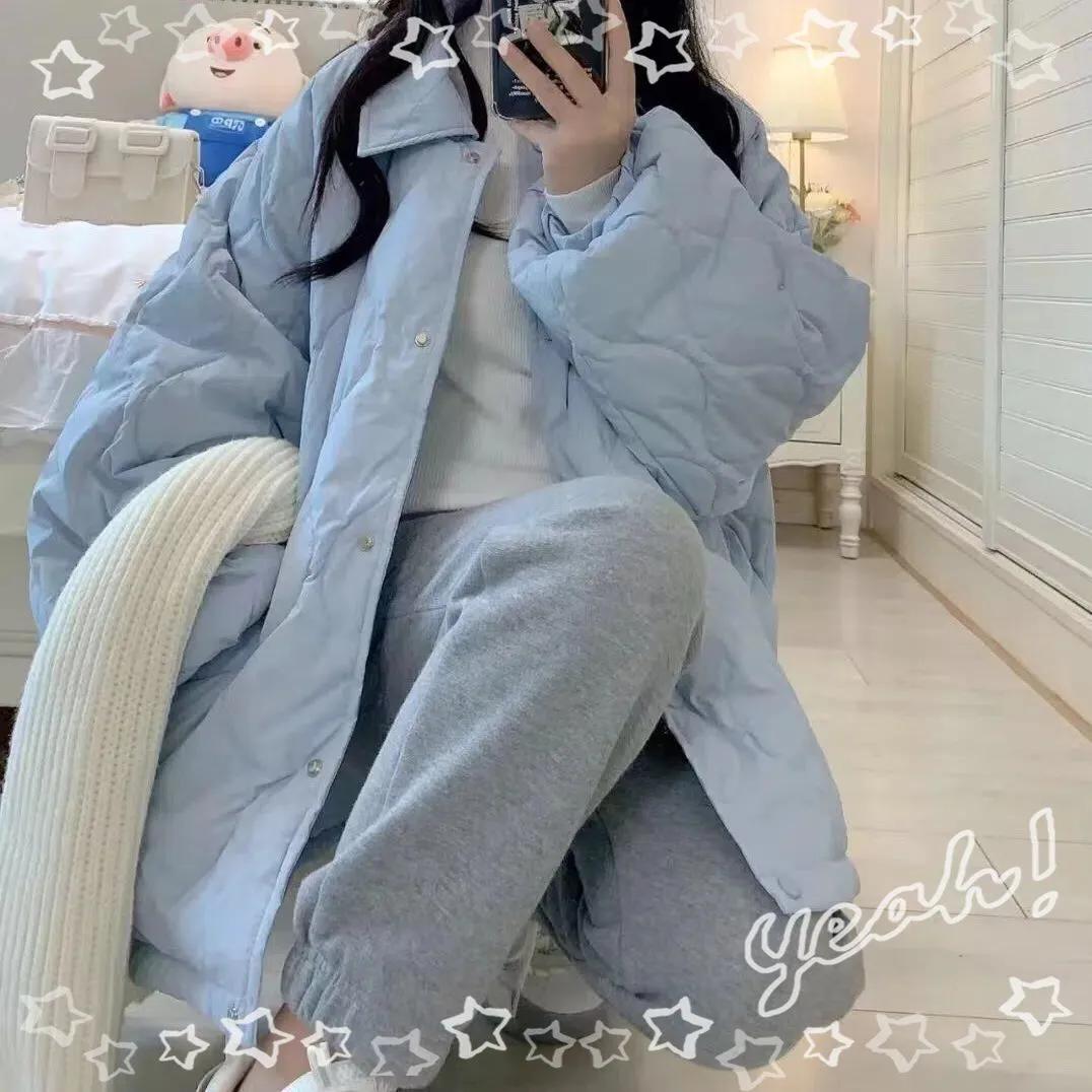 

WTEMPO Spring Autumn Cotton Jackets with Pockets Harajuku Streetwear Thick Workwear Large Size V-neck Cotton Padded Coats XXL светло-синий