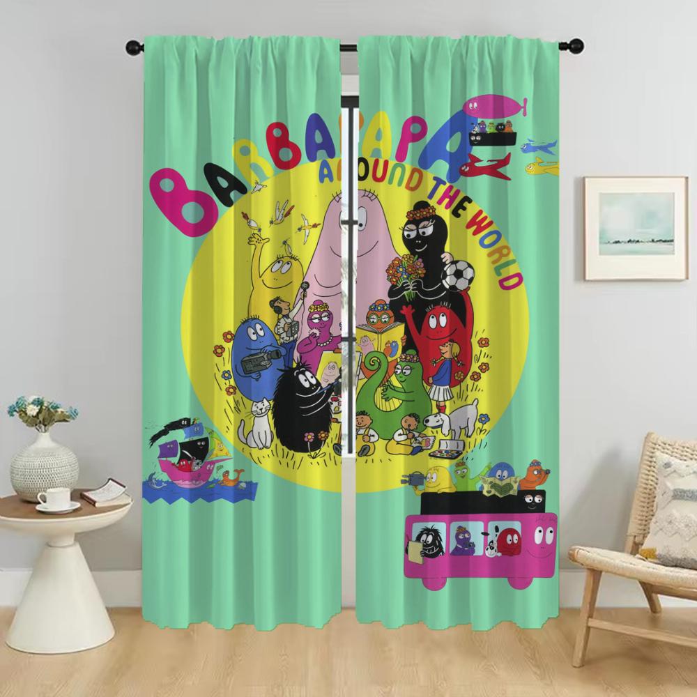 Les Barbapapas Home Interior Curtains for Living Room Curtain Shades Halloween Decoration Tulle for Bedroom Curtains 2 Pieces