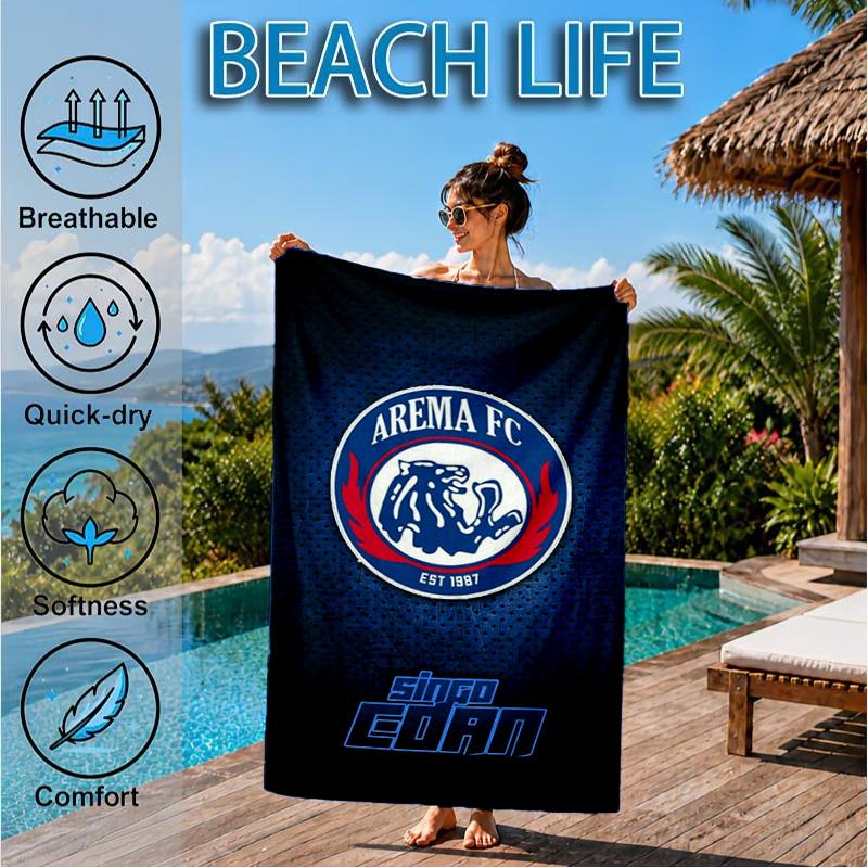 Arema Football club Printed Microfiber Beach Towel, Soft And Absorbent, Quick-Dry, Ideal for Summer Travel, Beach Essential, Swimming Pool