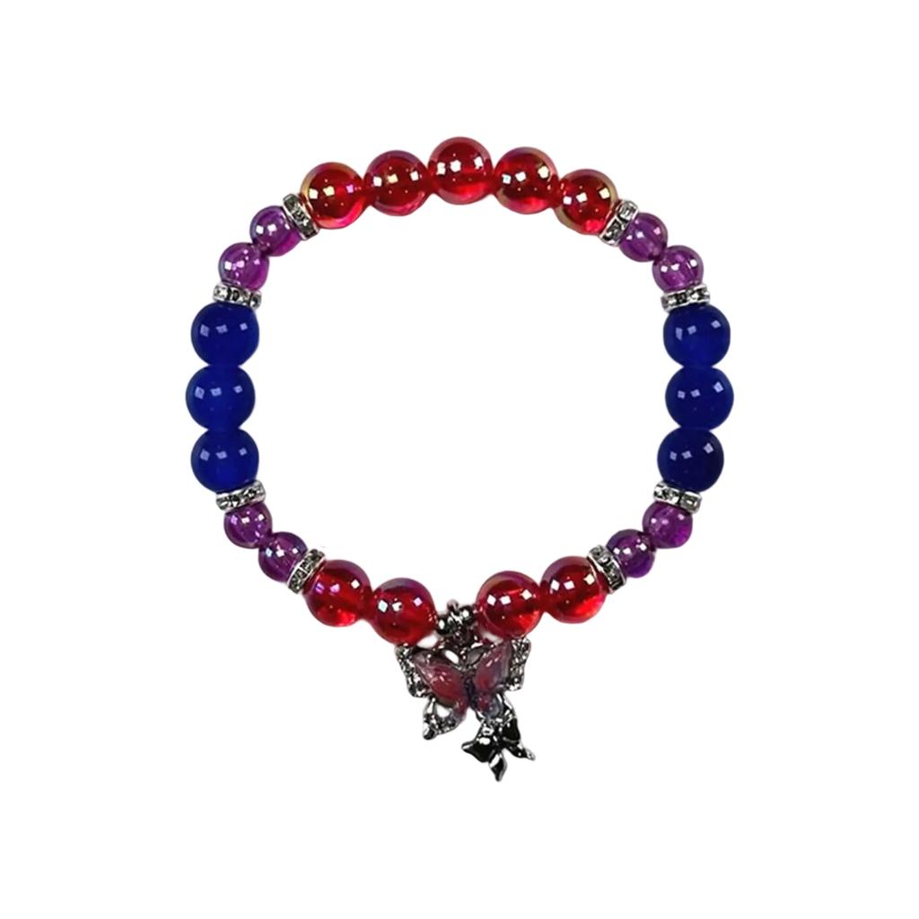 Sweet Crystal Beaded Bracelet Butterfly Pendant Handchain for Women Fashionable Friendship Wristchain Wrist Jewelry