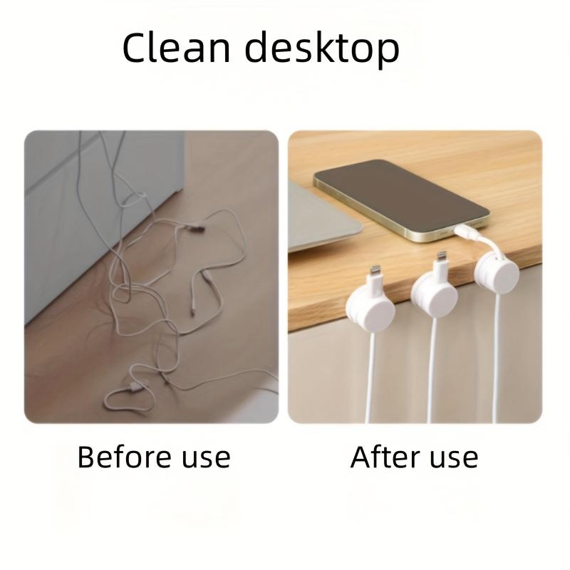 Rotating Magnetic Cable Organizers - 360° Adjustable Angle, Wall-Mounted Durable Plastic Cord Holders for Desk, Home Office & Workspace