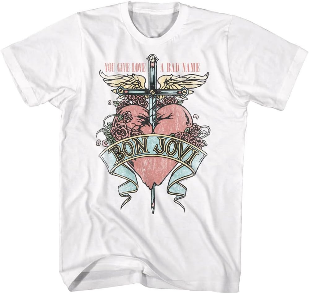 Bon Jovi You Give Love A Bad Name Heart Sword T-shirt S