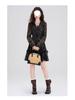 Chic Retro Floral Chiffon Dress: Petite Waist-Cinched Slim Black Style for Autumn & Winter